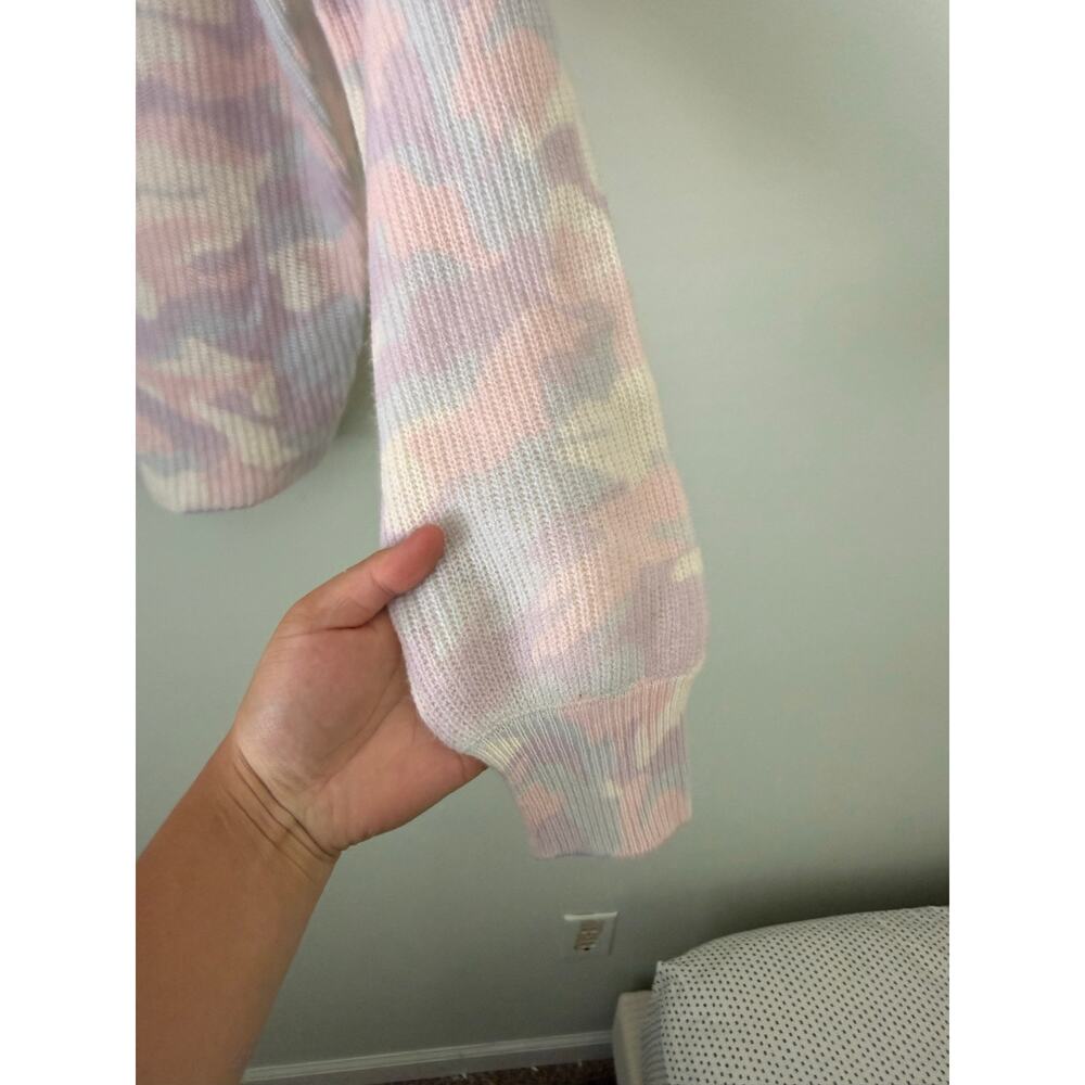 Girly Preppy Pastel Camouflage 100% Cashmere 27 Miles Malibu Crewneck Sweater - Picture 8 of 9